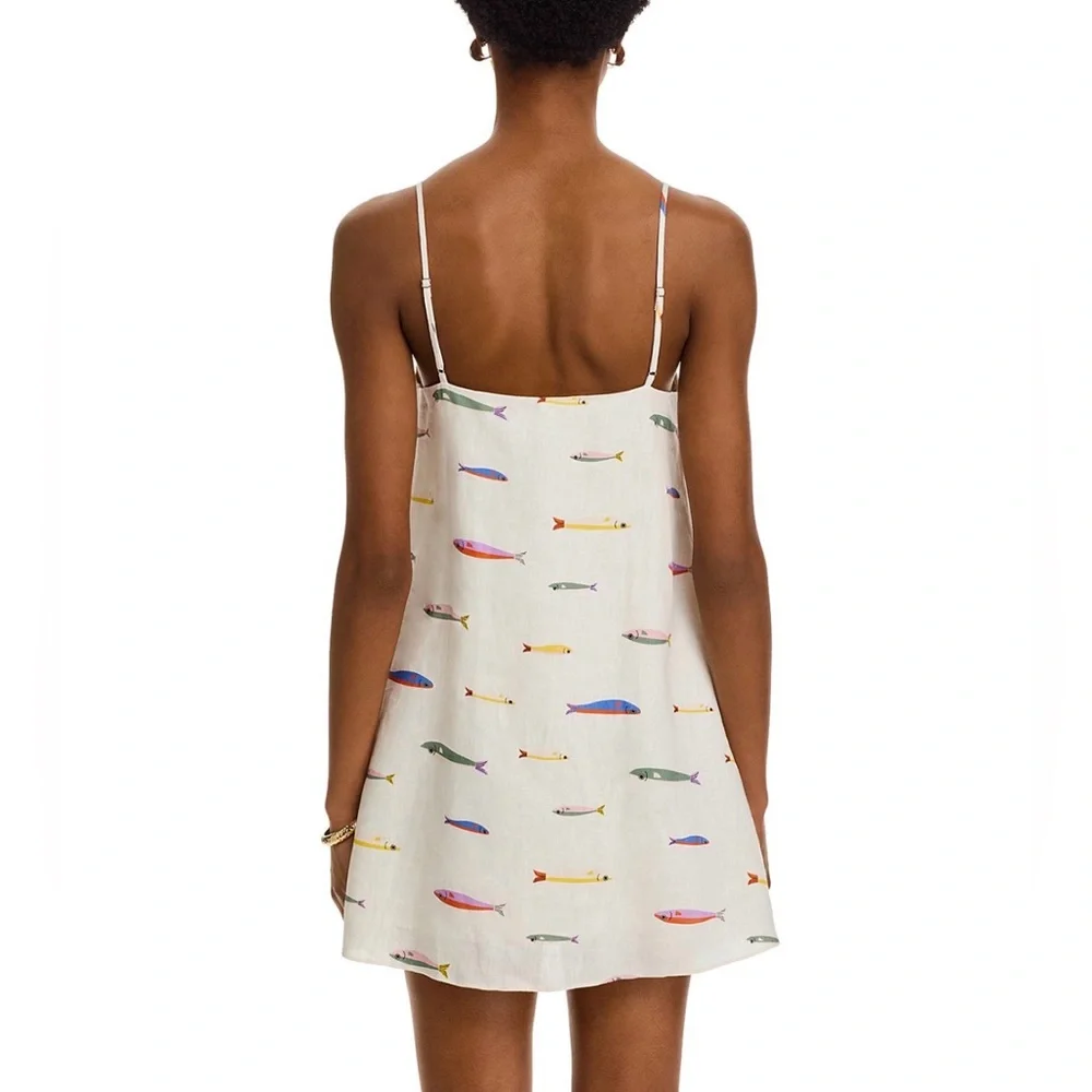 STAUD Laura Linen Colorful Fish Print Mini Dress XS - Picture 4 of 5